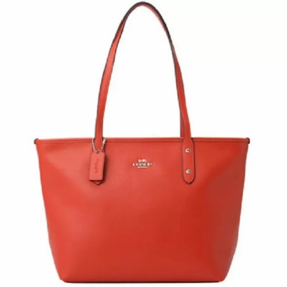 Coach City Crossgrain F58846 Leather Tote Handbag orange red New With Tag $295